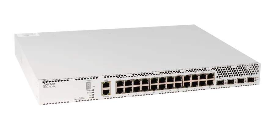 Ethernet-коммутатор MES3300-24, 24 порта 10/100/1000BASE-T, 4 порта 10GBASE-R (SFP+)/1000BASE-X (SFP), L3, 2 слота для модулей питания